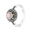 Sterling Silver 925 Ring Embedded With Natural Pink Shell And Marcasite Stones