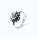 Sterling Silver 925 Ring Embedded With Natural Processed Turquoise And Marcasite Stones