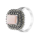 Sterling Silver 925 Ring Embedded With Natural Pink Shell And Marcasite Stones