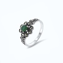 Sterling Silver 925 Ring Embedded With Natural Green Agate And Marcasite Stones