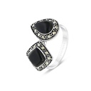 Sterling Silver 925 Ring Embedded With Natural Black Agate And Marcasite Stones