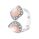 Sterling Silver 925 Ring Embedded With Natural Pink Shell And Marcasite Stones