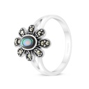 Sterling Silver 925 Ring Embedded With Natural Blue Shell And Marcasite Stones