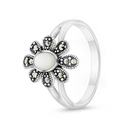 Sterling Silver 925 Ring Embedded With Natural White Shell And Marcasite Stones