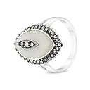 Sterling Silver 925 Ring Embedded With Natural White Shell And Marcasite Stones