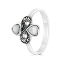 Sterling Silver 925 Ring Embedded With Natural White Shell And Marcasite Stones