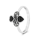 Sterling Silver 925 Ring Embedded With Natural Black Agate And Marcasite Stones