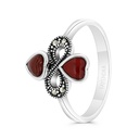 Sterling Silver 925 Ring Embedded With Natural Aqiq And Marcasite Stones