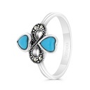 Sterling Silver 925 Ring Embedded With Natural Processed Turquoise And Marcasite Stones