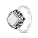 Sterling Silver 925 Ring Embedded With Natural White Shell And Marcasite Stones