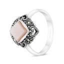 Sterling Silver 925 Ring Embedded With Natural Pink Shell And Marcasite Stones