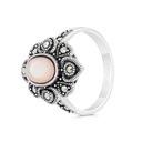 Sterling Silver 925 Ring Embedded With Natural Pink Shell And Marcasite Stones