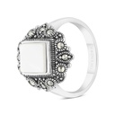 Sterling Silver 925 Ring Embedded With Natural White Shell And Marcasite Stones