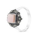 Sterling Silver 925 Ring Embedded With Natural Pink Shell And Marcasite Stones