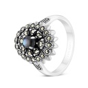 Sterling Silver 925 Ring Embedded With Natural Blue Shell And Marcasite Stones