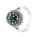 Sterling Silver 925 Ring Embedded With Natural Green Agate And Marcasite Stones