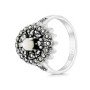 Sterling Silver 925 Ring Embedded With Natural White Shell And Marcasite Stones