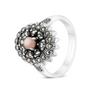 Sterling Silver 925 Ring Embedded With Natural Pink Shell And Marcasite Stones