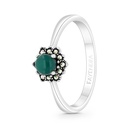 Sterling Silver 925 Ring Embedded With Natural Green Agate And Marcasite Stones