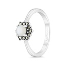 Sterling Silver 925 Ring Embedded With Natural White Shell And Marcasite Stones