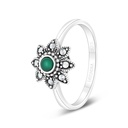 Sterling Silver 925 Ring Embedded With Natural Green Agate And Marcasite Stones