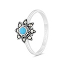 Sterling Silver 925 Ring Embedded With Natural Processed Turquoise And Marcasite Stones