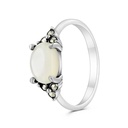 Sterling Silver 925 Ring Embedded With Natural White Shell And Marcasite Stones