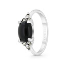 Sterling Silver 925 Ring Embedded With Natural Black Agate And Marcasite Stones