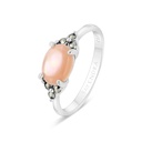 Sterling Silver 925 Ring Embedded With Natural Pink Shell And Marcasite Stones