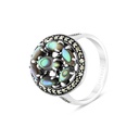 Sterling Silver 925 Ring Embedded With Natural Blue Shell And Marcasite Stones