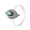 Sterling Silver 925 Ring Embedded With Natural Blue Shell And Marcasite Stones