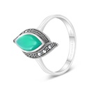 Sterling Silver 925 Ring Embedded With Natural Green Agate And Marcasite Stones