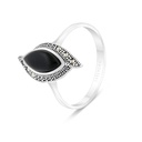 Sterling Silver 925 Ring Embedded With Natural Black Agate And Marcasite Stones