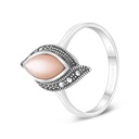 Sterling Silver 925 Ring Embedded With Natural Pink Shell And Marcasite Stones