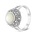 Sterling Silver 925 Ring Embedded With Natural White Shell And Marcasite Stones