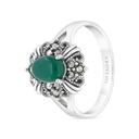 Sterling Silver 925 Ring Embedded With Natural Green Agate And Marcasite Stones