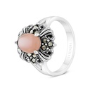 Sterling Silver 925 Ring Embedded With Natural Pink Shell And Marcasite Stones