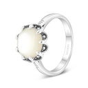 Sterling Silver 925 Ring Embedded With Natural White Shell And Marcasite Stones