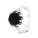 Sterling Silver 925 Ring Embedded With Natural Black Agate And Marcasite Stones