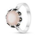 Sterling Silver 925 Ring Embedded With Natural Pink Shell And Marcasite Stones