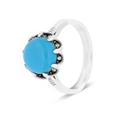 Sterling Silver 925 Ring Embedded With Natural Processed Turquoise And Marcasite Stones