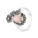 Sterling Silver 925 Ring Embedded With Natural Pink Shell And Marcasite Stones