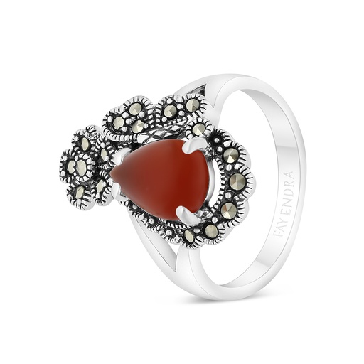 Sterling Silver 925 Ring Embedded With Natural Aqiq And Marcasite Stones