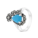 Sterling Silver 925 Ring Embedded With Natural Processed Turquoise And Marcasite Stones