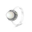 Sterling Silver 925 Ring Embedded With Natural White Shell And Marcasite Stones