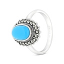 Sterling Silver 925 Ring Embedded With Natural Processed Turquoise And Marcasite Stones