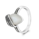 Sterling Silver 925 Ring Embedded With Natural White Shell And Marcasite Stones