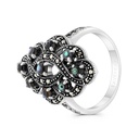 Sterling Silver 925 Ring Embedded With Natural Blue Shell And Marcasite Stones