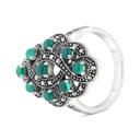 Sterling Silver 925 Ring Embedded With Natural Green Agate And Marcasite Stones