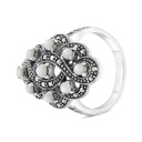 Sterling Silver 925 Ring Embedded With Natural White Shell And Marcasite Stones